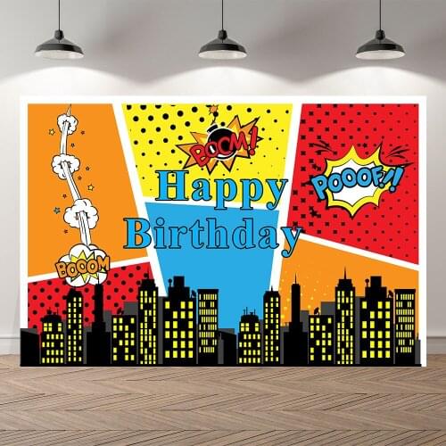 Seekpro Backdrop for photography Super Hero City Boys Child Birthday Party Background Decorations Baby Shower Banner Backdrop