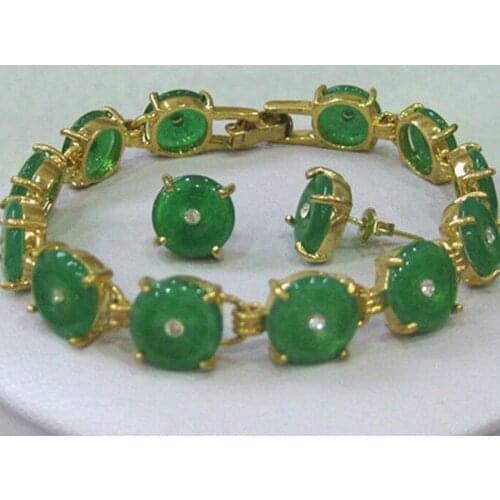 Natural Green Jade bracelet earrings set AAA jade Crystal Jewelry