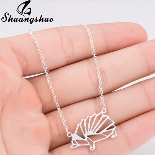 Shuangshuo New Fashion Origami Hedgehog Geometric Necklaces & Pendants Hedgehog Necklace Women Animal Necklace Choker collares