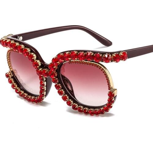 Handmade Diamond Sunglasses Woman Brand Designer Custom Series Women Personality Fashion Sun Glasses Half Frame Shades