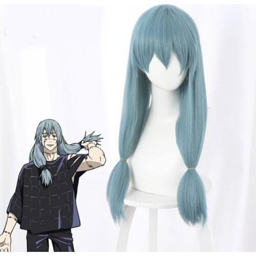 Jujutsu Kaisen Mahito Cosplay Wig Blue Heat Resistant Synthetic Hair Double braid Costume Wig Props