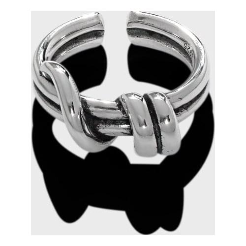 Vintage S925 sterling silver open ring Punk Ancient Spiral around double circles Rings For Women Adjustable Stackable Twisted