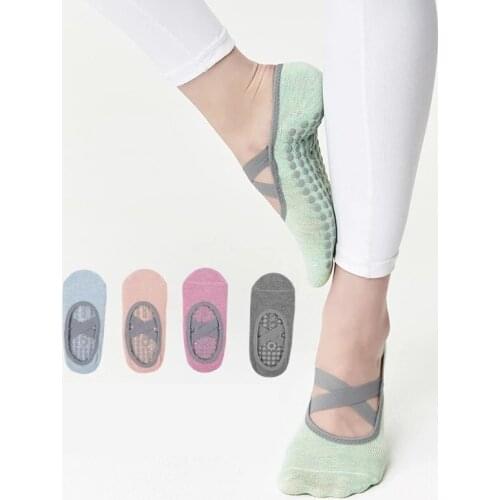 Yoga Socks For Ladies Non-slip Silicone Breathable Cross Belt Pilates Cotton Sports Fitness Dance Ballet Women Short Socks