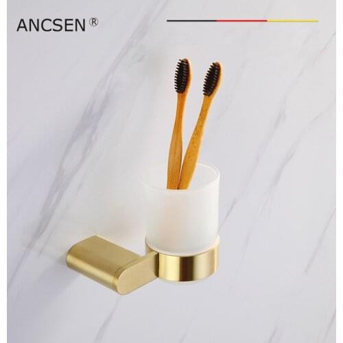 Toothbrush Tooth Cup Holder With Glass Cup Wall-Mount Single Cup Tumbler Holders Toothbrush Tooth Cup Holder Bath Hardware Set