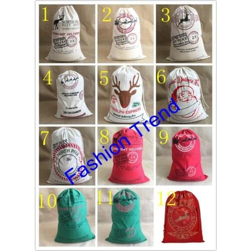 10pcs/lot free shipping 20 styles mixed Large canvas Merry Christmas stocking Reindeer gift storage bag santa sack gift bags