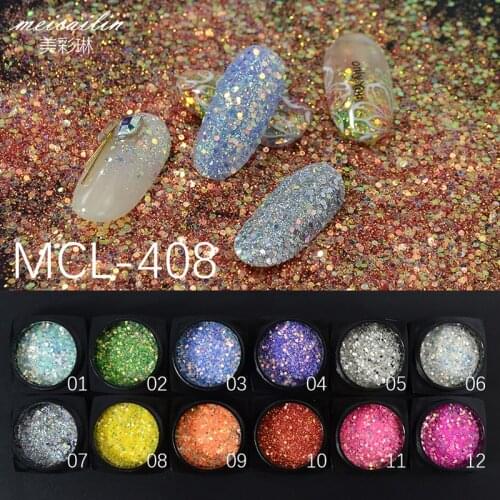 12 jars/set Laser Mixed Glitter Sequins Shinning Colorful Nail Flakes 3d DIY Charm Hexagon Gel Polish For Nail Art Decorations