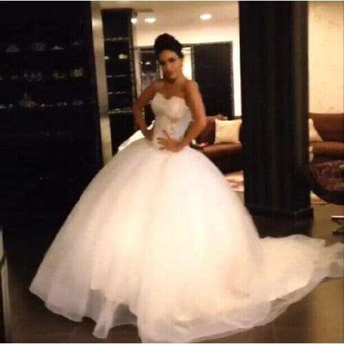 2015 New Design Sheer Sweetheart Tulle Appliques Ball Gown Wedding Dresses