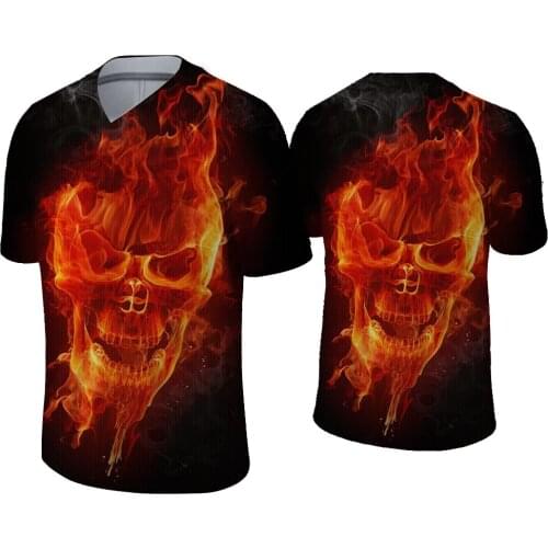 2021 new mens summer skull print T-shirts mens short sleeve t shirt 3D print V-neck t-shirts leisure breathable funny T-shirt