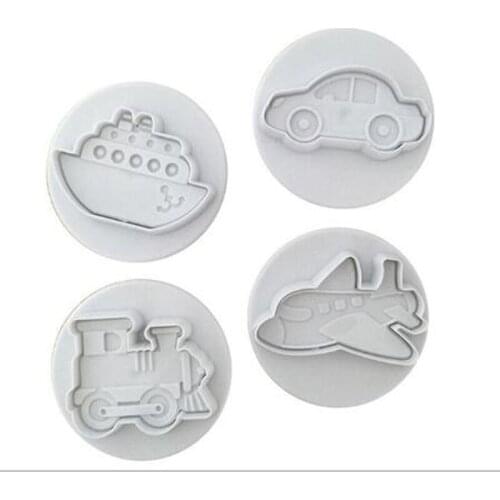 4pcs/set Car Plane Truck Set Plastic Plunger Cutter Cookie Mold Embossing Cake Decorating Tool Fondant Mould KO992641
