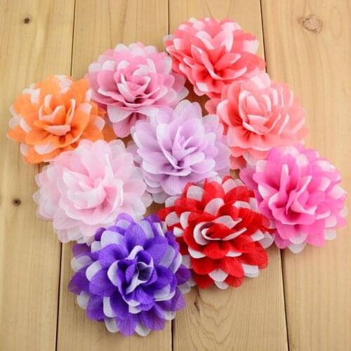 50pcs/lot 20Colors U Pick 8cm Handmade Multilayer Glitter Chiffon Fabric Flowers Girls Garment Hair Accessories MH73
