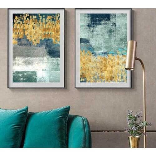 Abstract Green Golden Spots Canvas Painting Nordic Style Poster and Print Wall Art Picture For Living Room Dining Room Decor