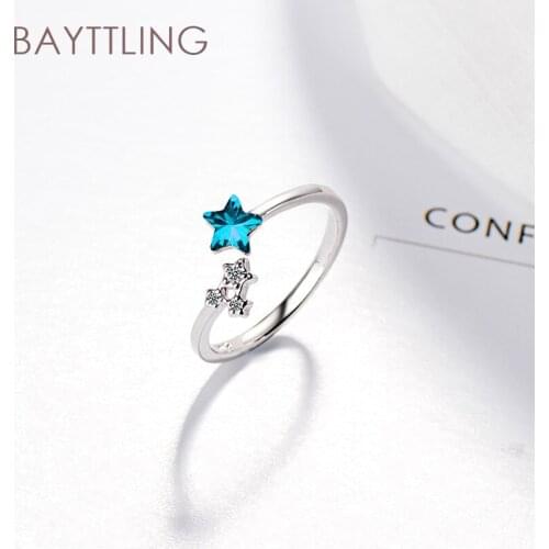 BAYTTLING 925 Sterling Silver Charm Shining Star Zircon Open Ring For Woman Fashion Wedding Jewelry Couple Gift