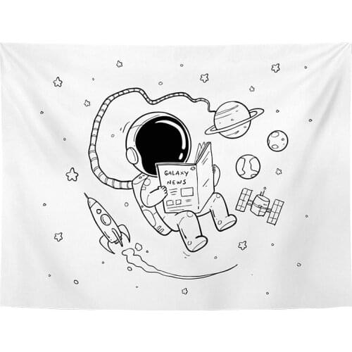 Space Travel Tapestry White Home Decor Wall Tapestry with Simple Sute Cartoon Printing Constellation Astronaut Pattern Tapestry