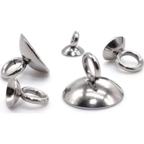 50pcs/lot 316LStainless Steel Never Fade Bail Bead Charm with 4 5 6 8 10mm Cup Fit DIY Handmae Pendant Jewelry Making Findings