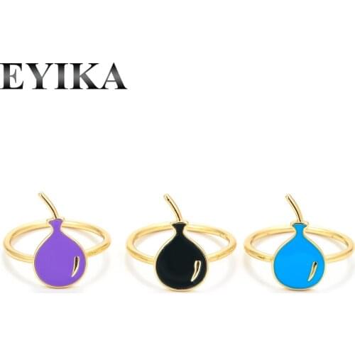 EYIKA Creative Design Black Blue Purple Enamel Balloon Open Rings for Women Girls Cute Special Birthday Gift Statement Jewelry