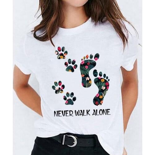 Women Cute Dog Paw Flower Floral Cartoon Ladies Tops Graphic Womens Tees Female Camisas Lady T-Shirt Harajuku T Shirt T-shirts