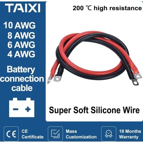 Battery Connection Cable/Wire 10/8/6/4 AWG with Lug Super Soft Silicone Wire Car Inverter Wire Battery Serie Connect