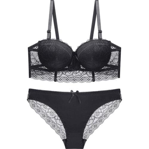 Push Up Lace Underwear Set Women Large Size Senual Bras Breathable Convertible Straps Bra and Panty Set Sexy Lingerie Sets Femme
