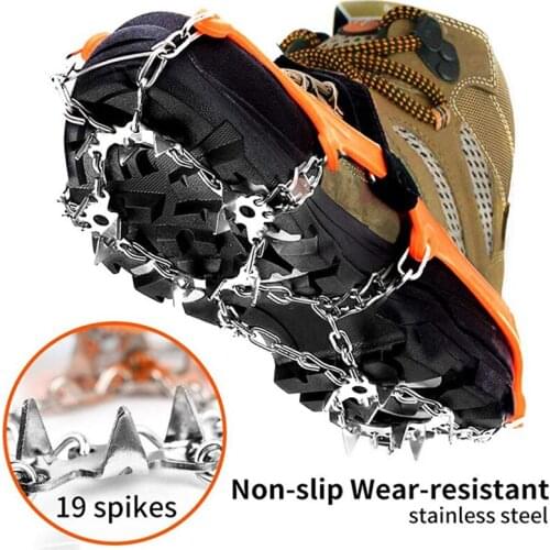 Winter Outdoor Shoes Accessoires Anti Slip Ice Snow Crampons with Stainless Steel 19Teeth for Hiking Camping