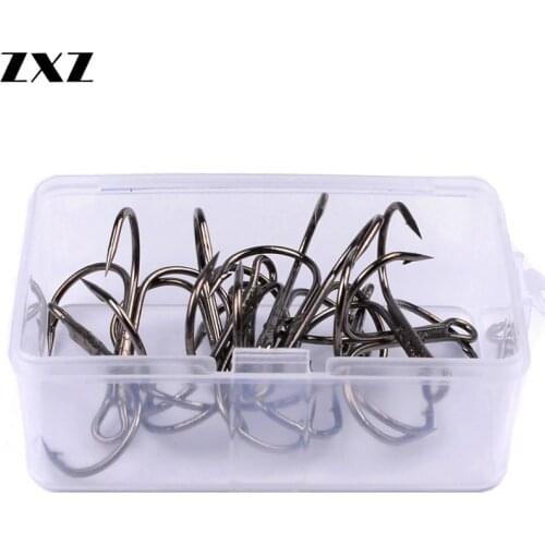 10pcs/Box High Carbon Steel Fishing Lure Hooks 1/0# 2/0# 3/0# Black Round Bent Treble Japan Hook Tackle Saltwater Bass with Box