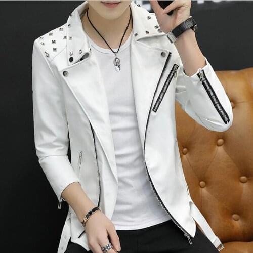 Spring And Autumn Mens Leather Clothing 2021 New White Leather Coat Men Short Slim Motorcycle Leather Jacket Men Outerwear