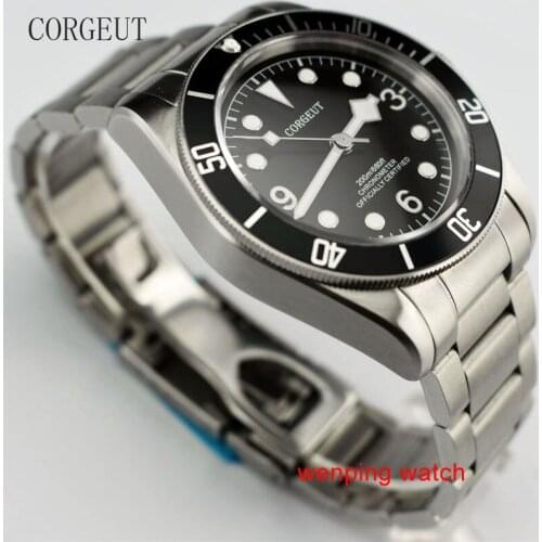 41mm Corgeut black sterial dial Black Bezel Stainless steel strap sapphire glass Automatic movement Mens watch E2412