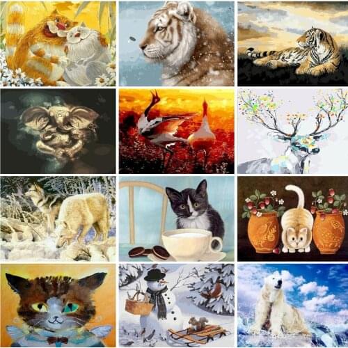 RUOPOTY DIY Oil Picture By Numbers Animal Painting By Number Tiger Kits For Adults HandPainted Wall Decor Arts Craft 60x75cm