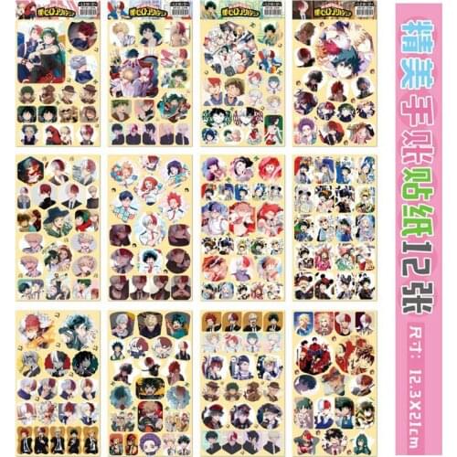 Stickers 12 Pcs/set Japan Anime Stikers for Notebook Laptap Suitcase Decor Toys Figure Deku My Hero Academia One Piece Luffy Toy