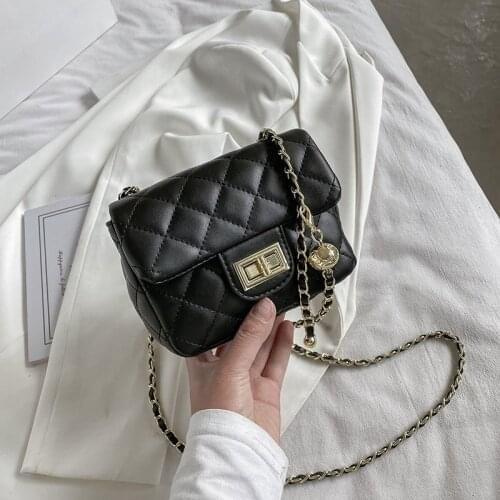 2021 New Ladies Bag Fashion Casual Messenger Bag Lattice Chain Bag Shoulder Bag Pure Color PU Handbag Mobile Phone Bag Handbag