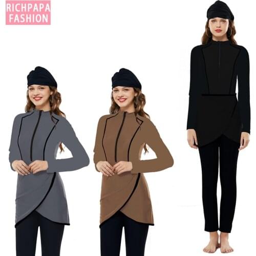 2020 New Design Color Muslim Swimwear Islamic Modest Swimming Suit Burkini Women Swimsuit with Hijab