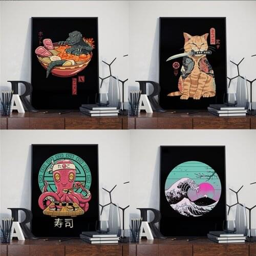 Japanese Style Ramen Sushi Poster Izakaya Ramen Shop Decoration Painting Hotel Restaurant Wall Hanging Picture Mural