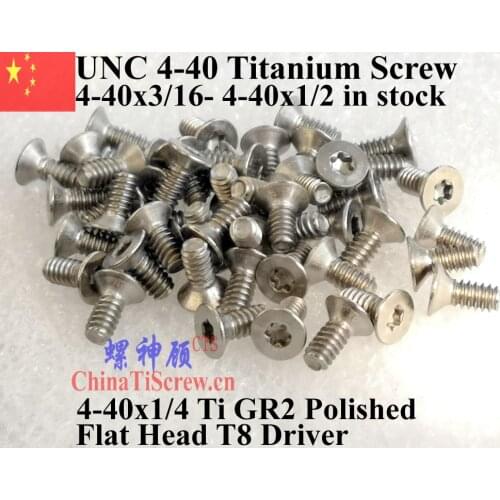 Titanium screws 4-40x3/16 Flat CSK Head T8 Driver Ti GR2 Polished 50 pcs
