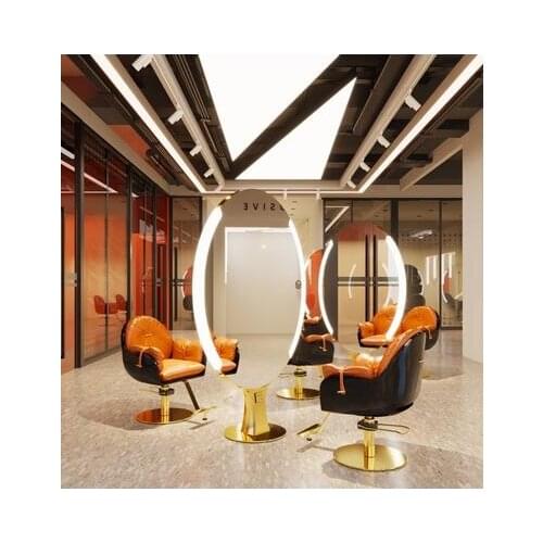 Simple stainless steel LED floor mirror with light for hair salon