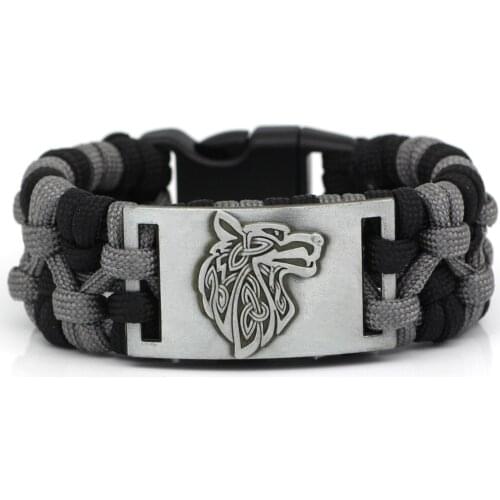 Handmade Viking Paracord Rune Odin Wolf Bracelet Nordic Jewelry With Gift bag