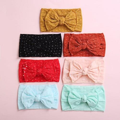 Polka Dot Prints Bows Wide Nylon Headbands,Newborn Baby Girls Knot Soft Nylon Turban Headwraps,Infants Hair Accessories