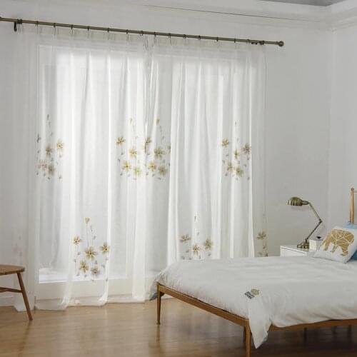 European style Hand Drawing Curtains for Bedroom Living Room Elegant Flower Tulle Window Curtains for Living Room Kitchen Drapes