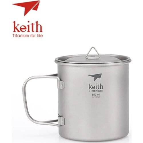 Keith Outdoor Folding Titanium Water Mugs Drinkware Camping Cups With Lid Ultralight Portable Outdoor Travel Mug 550ml Ti3206