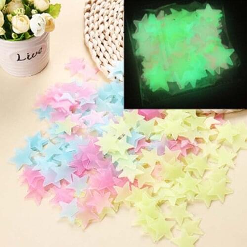 100pcs Luminous Wall Stickers 3D Star Energy Storage Fluorescent Glow In the dark Luminous on Wall Stickers for Kids Living Room