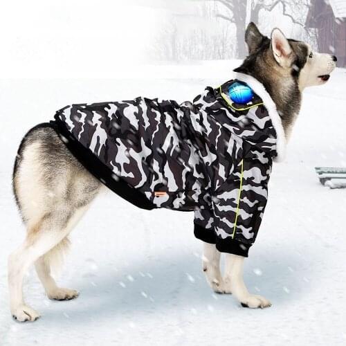 Pet Dog Warm Jacket Winter Coat With Sunglasses Dogs Clothing Hoodie Cotton Camouflage Color Pet Clothes for Medium Big Dogs