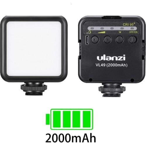 VL49 2000mAh LED Video Light W/3 Cold Shoe, Rechargeable Photography Light for GoPro Hero 9 8 7 6 5 DJI Action Camera for Tripod