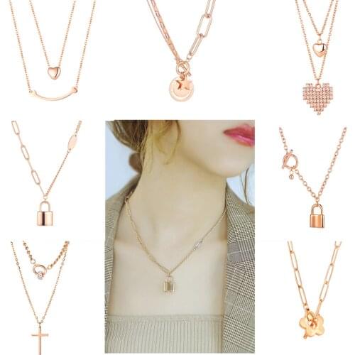 Cyue Jewelry Multiple Model Rose Gold Stainless Steel Necklace With Aaa Zircon Charms For Women Party Birthday Gift