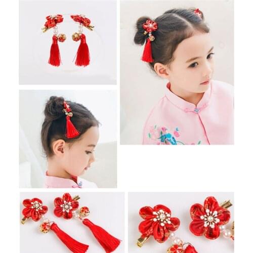 Chinese National Style Hairpins Cheongsam Hair Kids Hairpins Girls 5 Petals Flower Tassels Hair Clips Accessories
