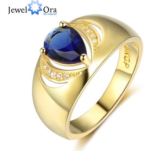 Blue Cubic Zirconia Gold-Color Rings For Women Trendy Party Accessorise Female Vintage Jewelry Gift For Her (JewelOra RI103422)