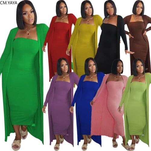 CM.YAYA High Street Womens Set Long Sleeve Cloak Tops Bodycon Midi Maxi Dress Suit Active Wear Tracksuit Two Piece Set Fitness