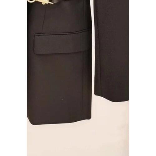 Wool Blend Blazer Women Simple Metal Buckle Decoration Office Lady Suit Coat 2021 New Autumn Winter