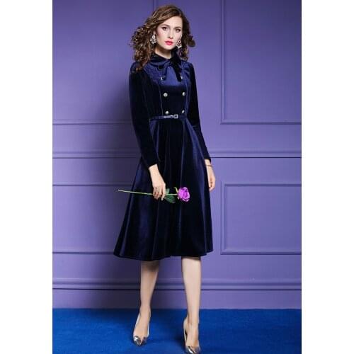 ZUOMAN Women Autumn & Winter Elegant Velvet Dress Female Office Cocktail Party Robe High Quality Vintage Designer Vestidos