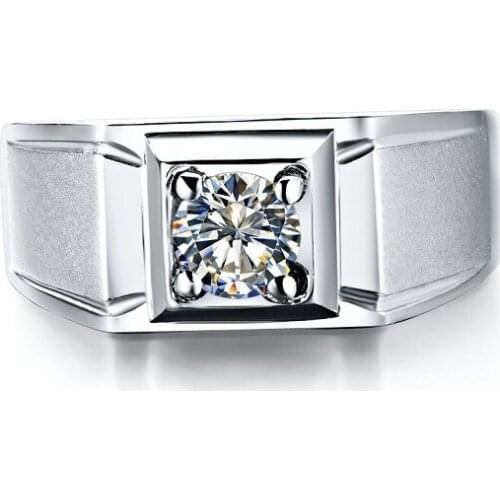 0.45 Carat 14K White Gold Classic Grand Real Moissanite Mens Engagement Ring Solid Gold Ring For Male With Box