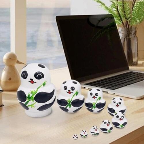 1Set Nesting Dolls Environmental Friendly Fine Workmanship Handicraft Product Traditional Matryoshka Nesting Panda Doll for Kids