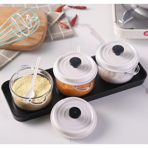 1 Set Creative Condiment Container Kitchen Seasoning Tank Set Plastic Salt Shaker Spice Jar With Spoons Kitchen Accessories