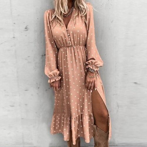 2021 Summer Dress V-neck Polka Dot Print Vestidos Fashionable Comfortable Long Sleeve Dress Mini Beach Dress Sundress Robe Femme